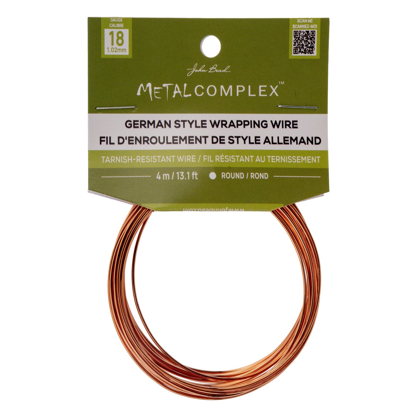 Metal Complex German Style Wire No-Tarnish RND 18ga (1.02mm) 13.1ft (4m) Copper