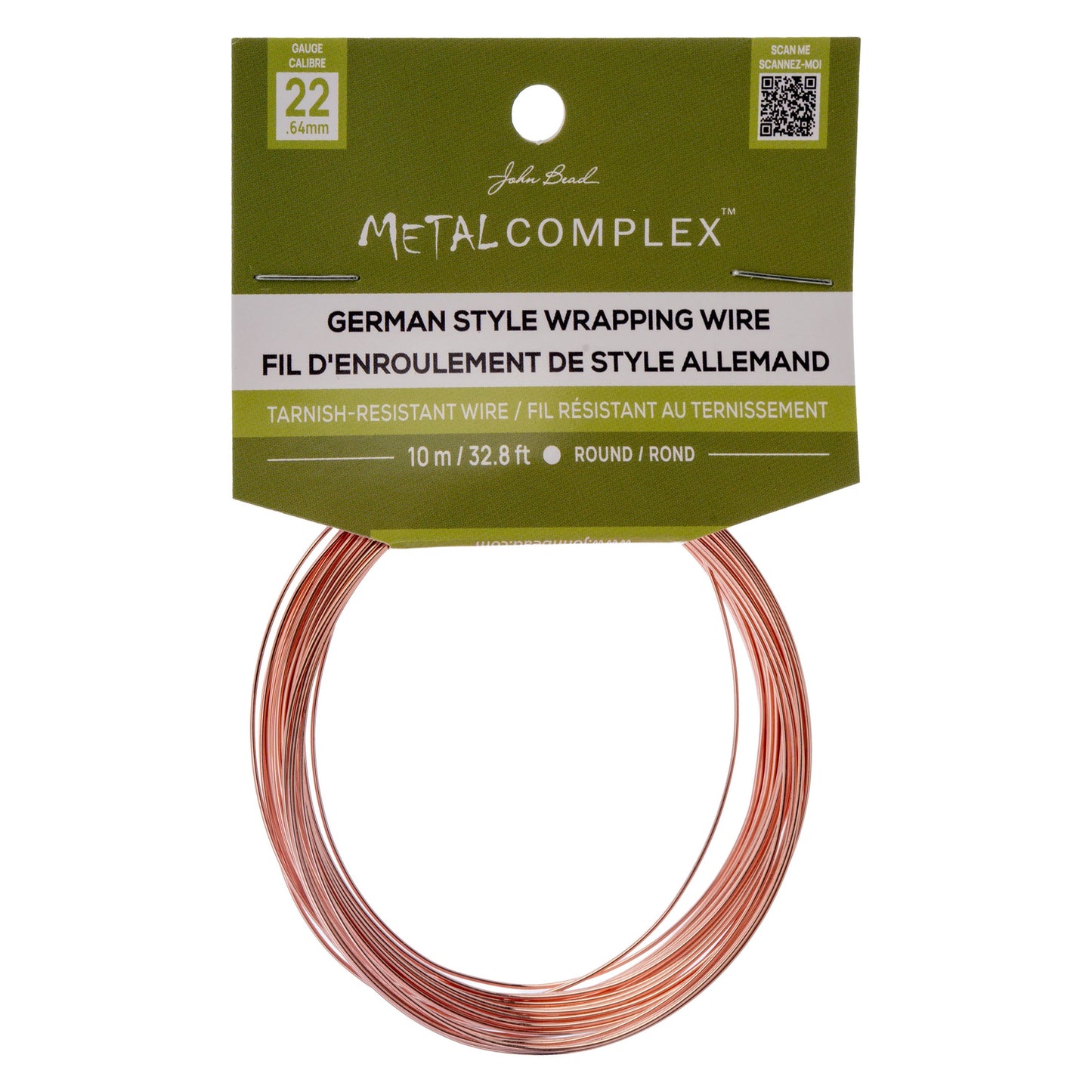 Metal Complex German Style Wire No-Tarnish RND 22ga (0.64mm) 32.8ft (10m) Rose Gold