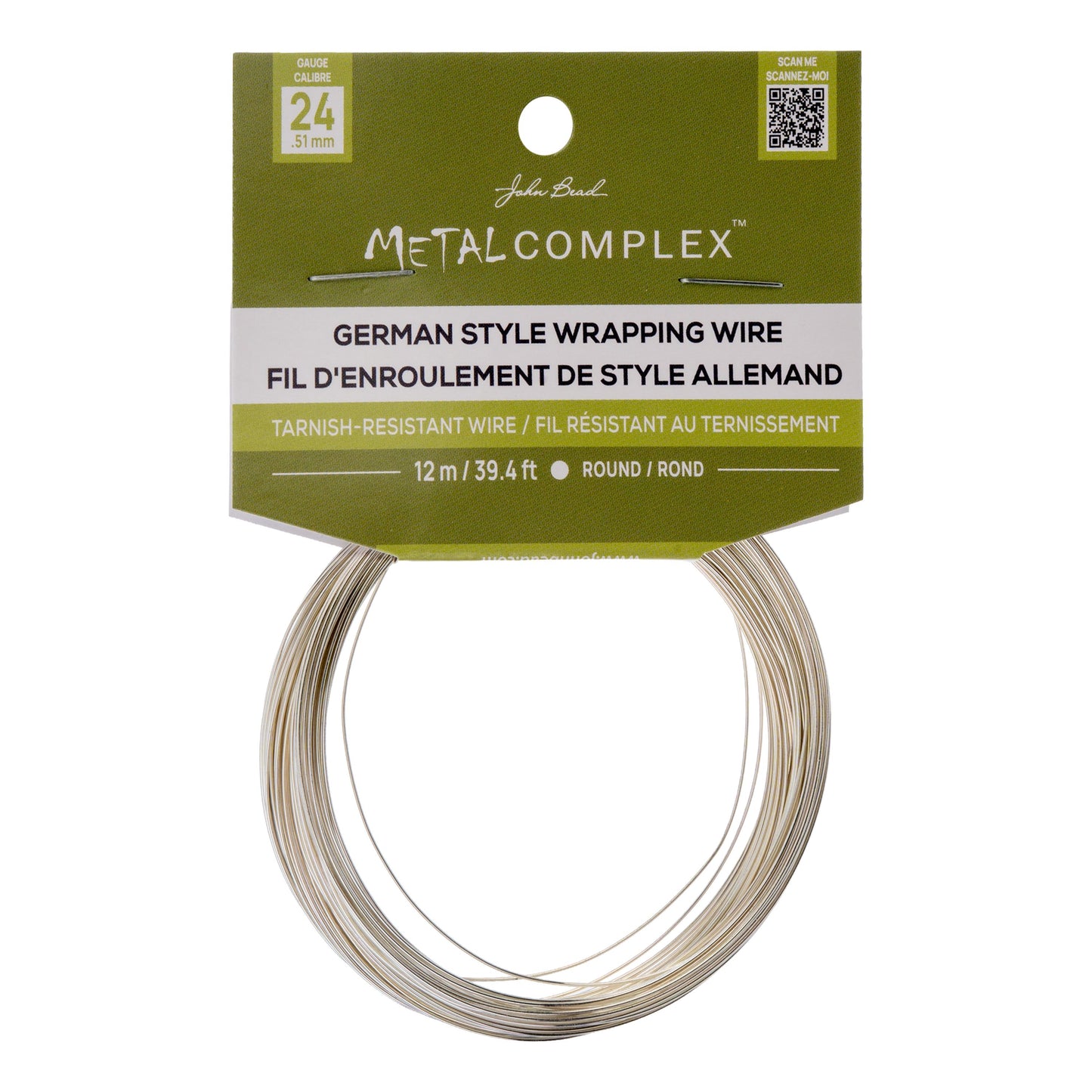 Metal Complex German Style Wire No-Tarnish RND 24ga (0.51mm) 39.4ft (12m) Silver Plated