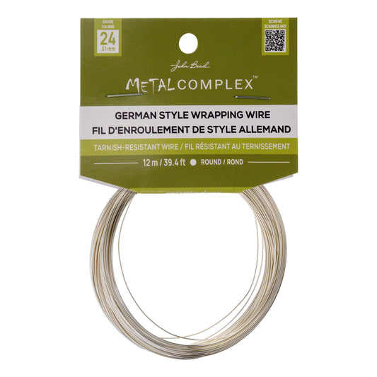 Metal Complex German Style Wire No-Tarnish RND 24ga (0.51mm) 39.4ft (12m) Silver Plated
