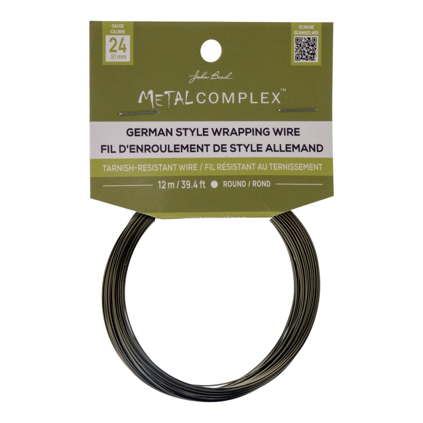 Metal Complex German Style Wire No-Tarnish RND 24ga (0.51mm) 39.4ft (12m) Hematite