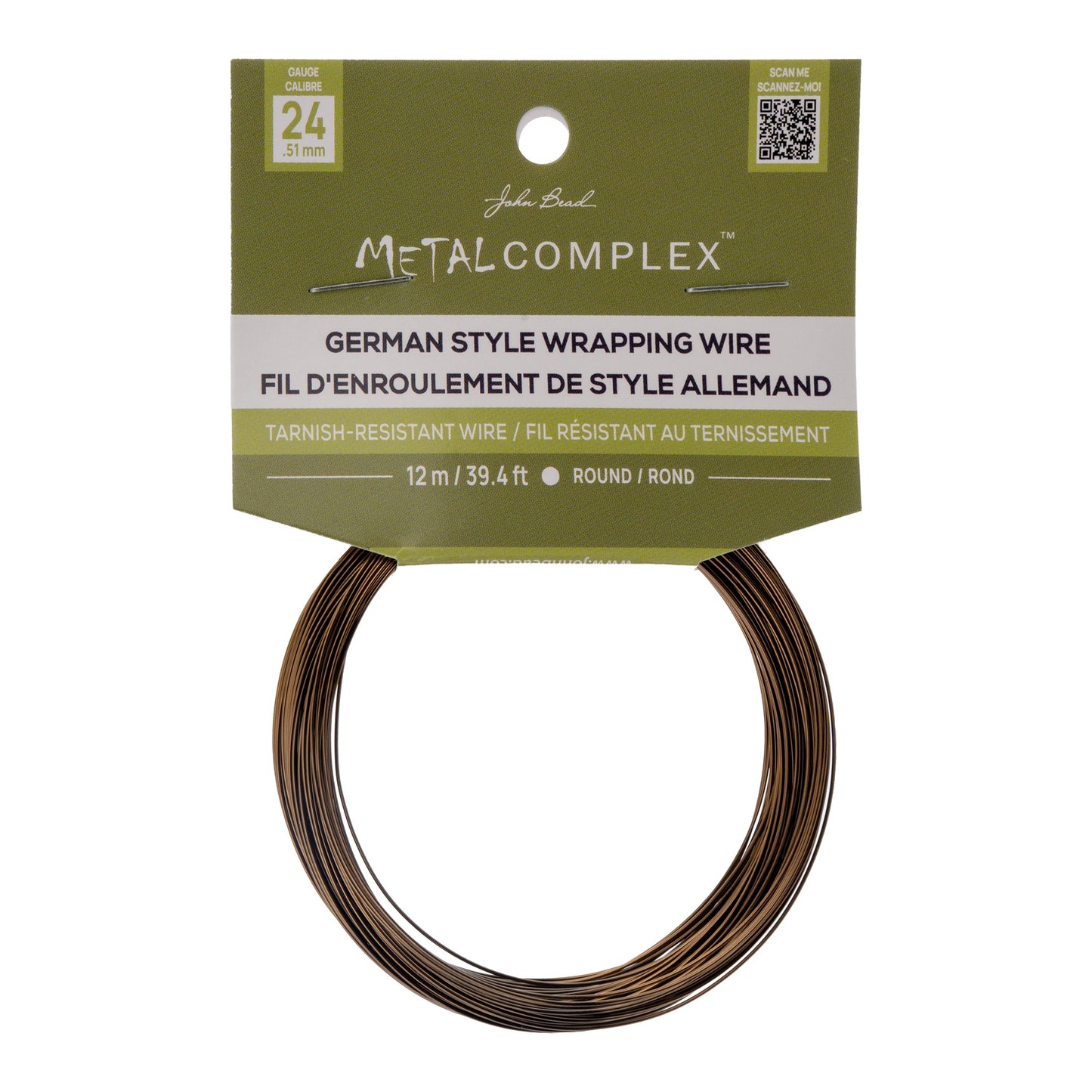 Metal Complex German Style Wire No-Tarnish RND 24ga (0.51mm) 39.4ft (12m) Antique Brass