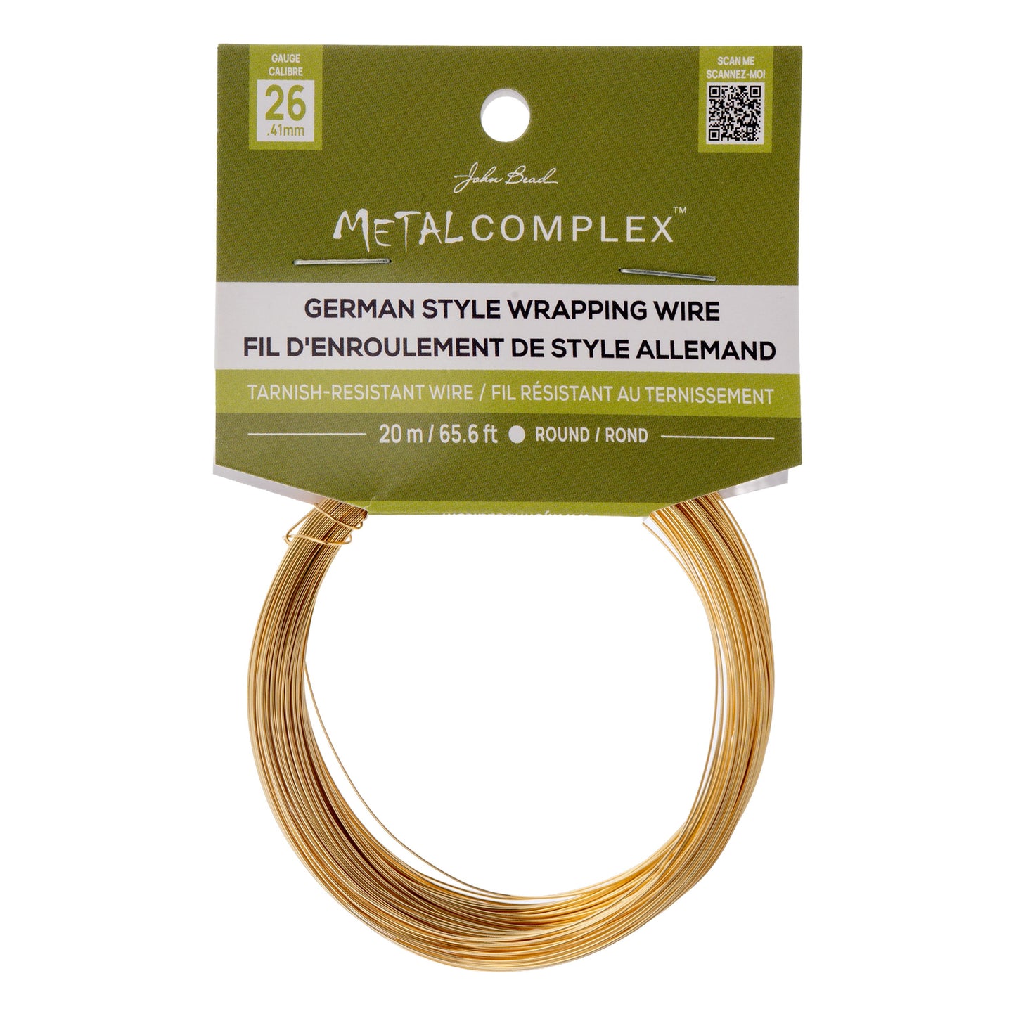 Metal Complex German Style Wire No-Tarnish RND 26ga (0.41mm) 65.6ft (20m) Gold