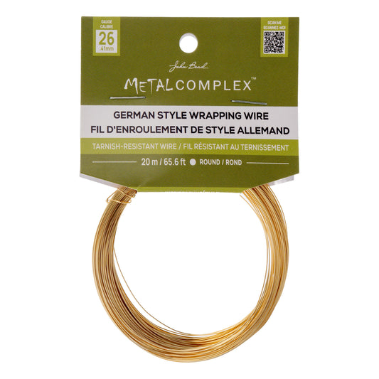 Metal Complex German Style Wire No-Tarnish RND 26ga (0.41mm) 65.6ft (20m) Gold