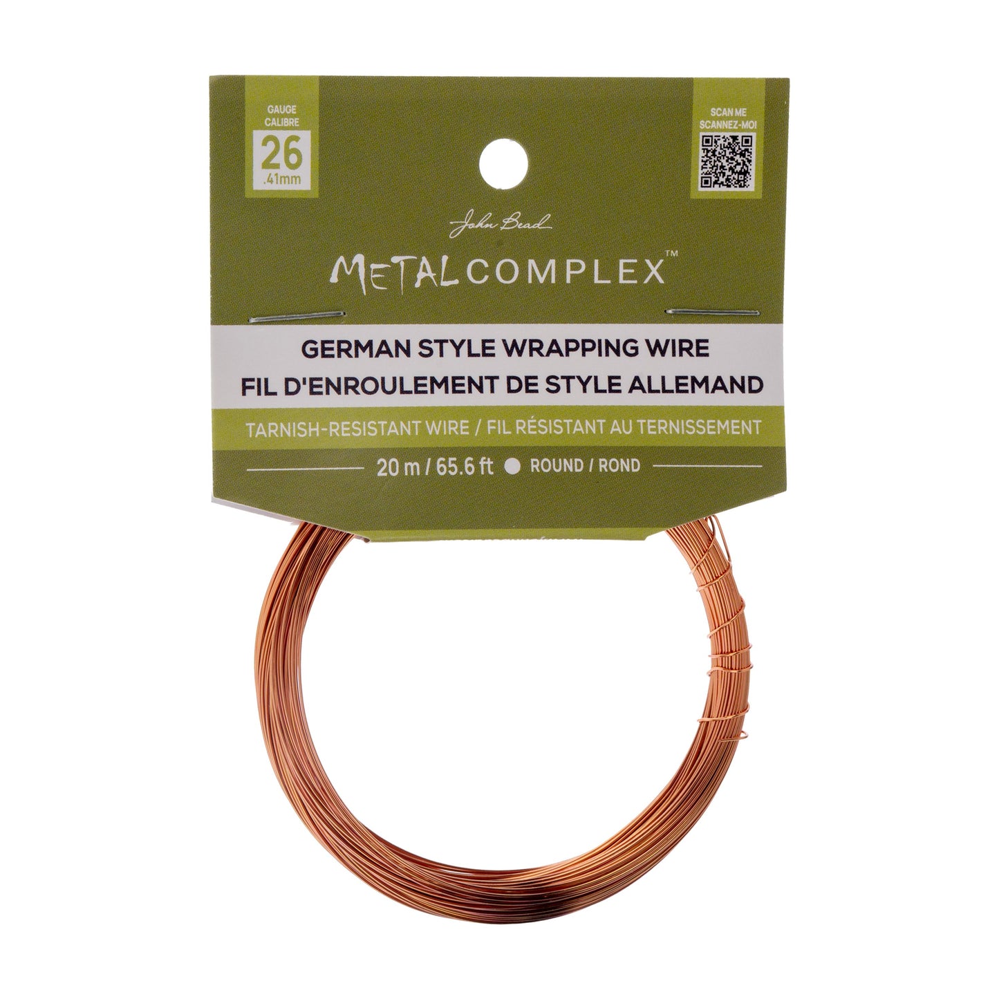 Metal Complex German Style Wire No-Tarnish RND 26ga (0.41mm) 65.6ft (20m) Copper