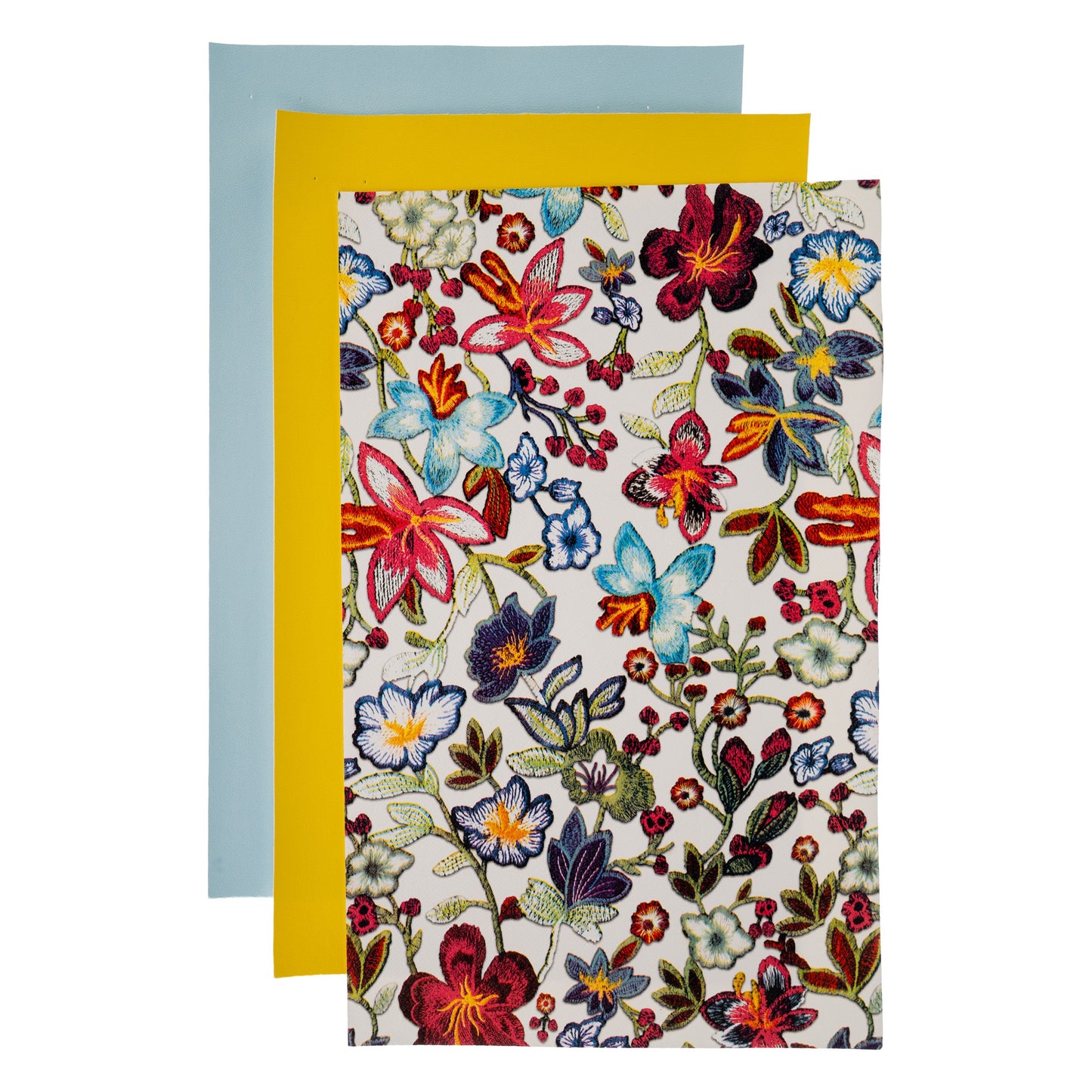 PrettyBack Faux Leather Sheet 5x8in Floral/Yellow/Light Blue 3pcs