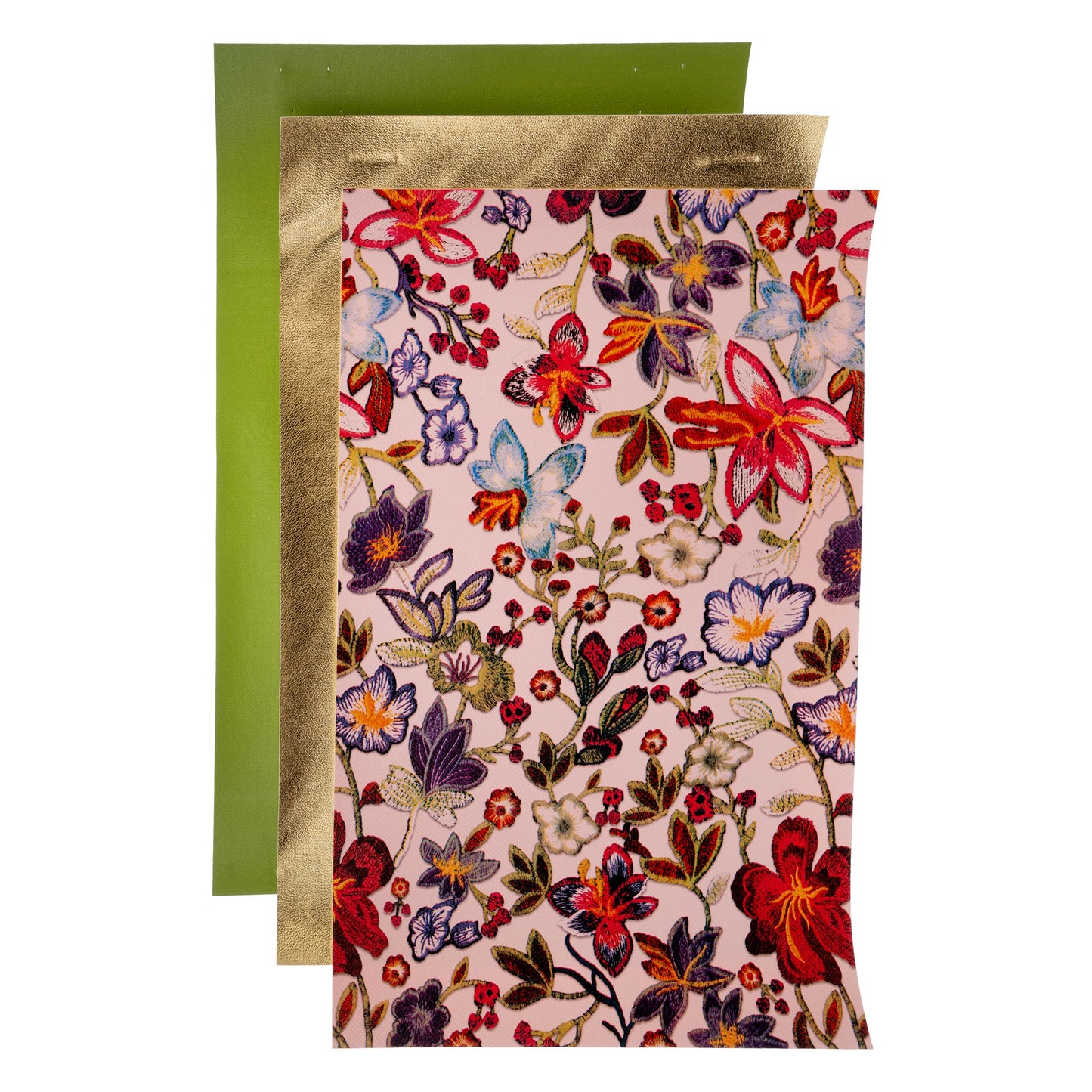 PrettyBack Faux Leather Sheet 5x8in Floral/Green/Gold 3pcs