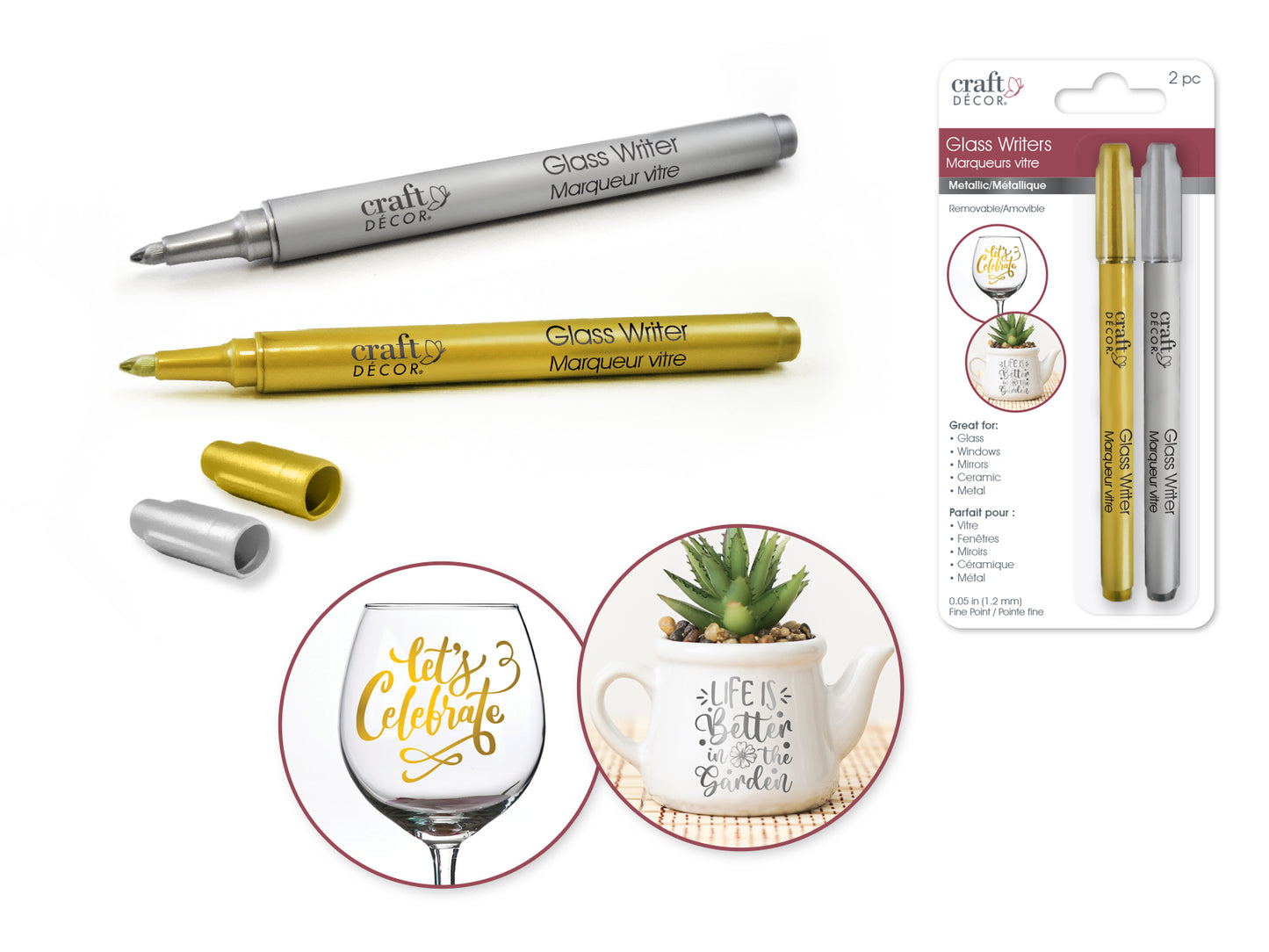 Craft Decor: Glass Writers x2 1.2Mm Fine Point Metallic - Gold/Silver