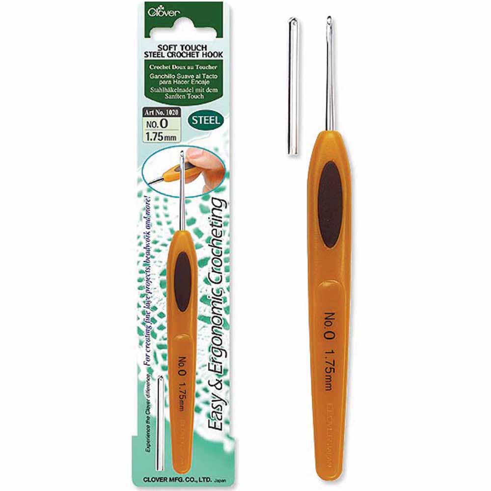 CLOVER 1020 - Soft Touch Steel Crochet Hook 0 - 1.75mm (no. 0)