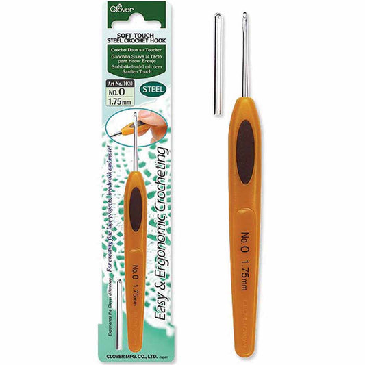 CLOVER 1020 - Soft Touch Steel Crochet Hook 0 - 1.75mm (no. 0)