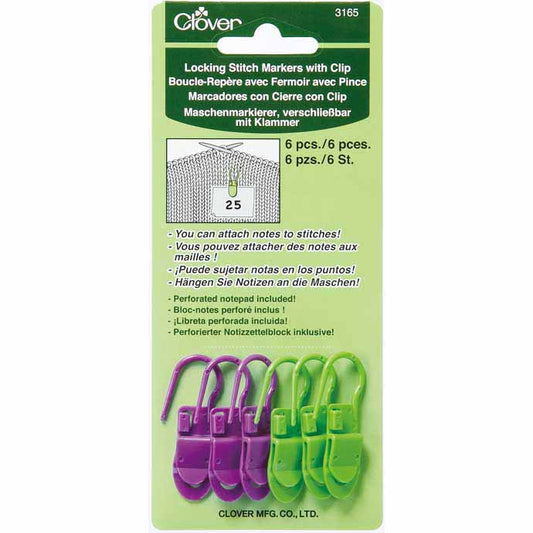 CLOVER 3165 - Locking Stitch Markers with Clip - 6 pcs.