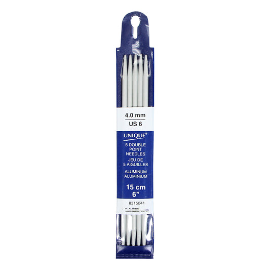 UNIQUE KNITTING Double Point Knitting Needles 15cm (6″) - Set of 5 Aluminum - 4mm/US 6