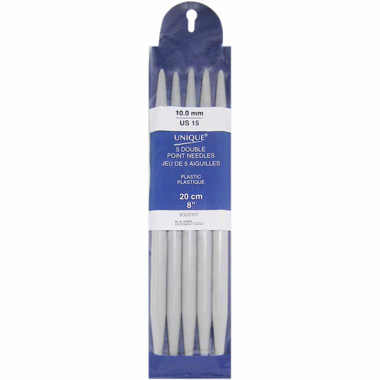 UNIQUE KNITTING Double Point Knitting Needles 20cm (8″) - Set of 5 Plastic - 10mm/US 15