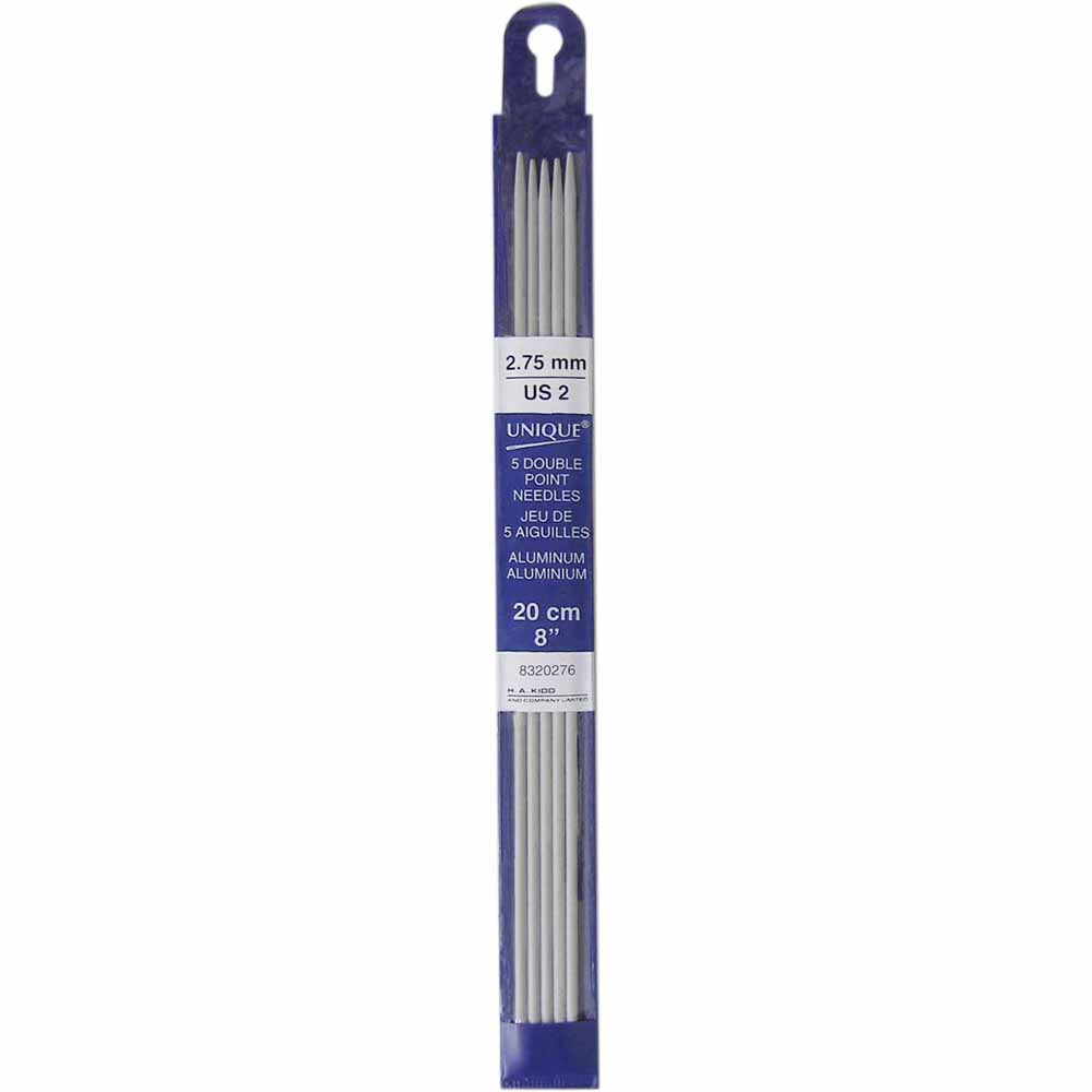 UNIQUE KNITTING Double Point Knitting Needles 20cm (8″) - Set of 5 Aluminum - 2.75mm/US 2