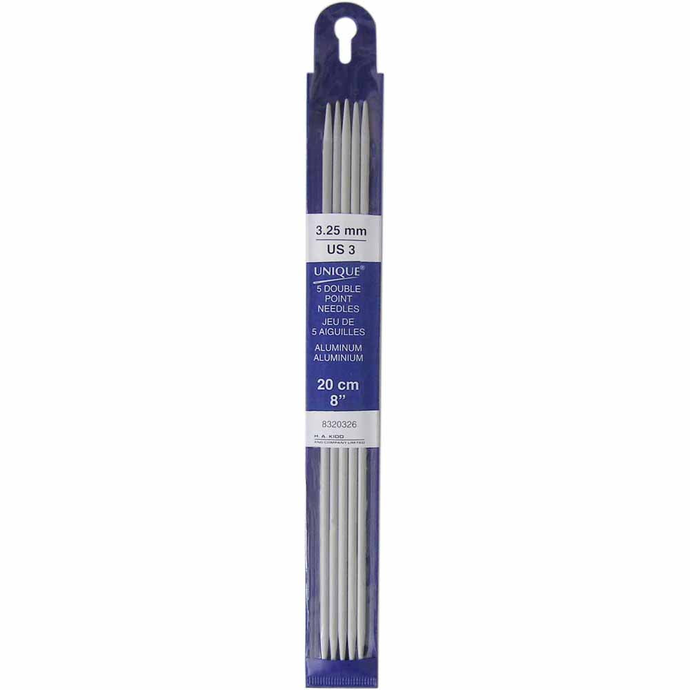 UNIQUE KNITTING Double Point Knitting Needles 20cm (8″) - Set of 5 Aluminum - 3.25mm/US 3