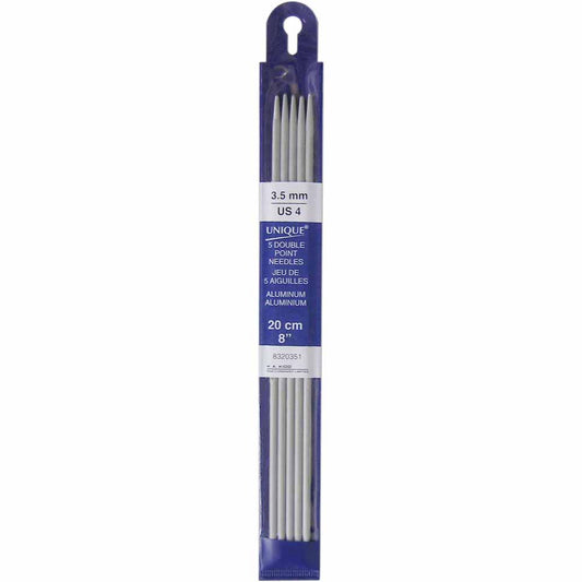 UNIQUE KNITTING Double Point Knitting Needles 20cm (8″) - Set of 5 Aluminum - 3.5mm/US 4