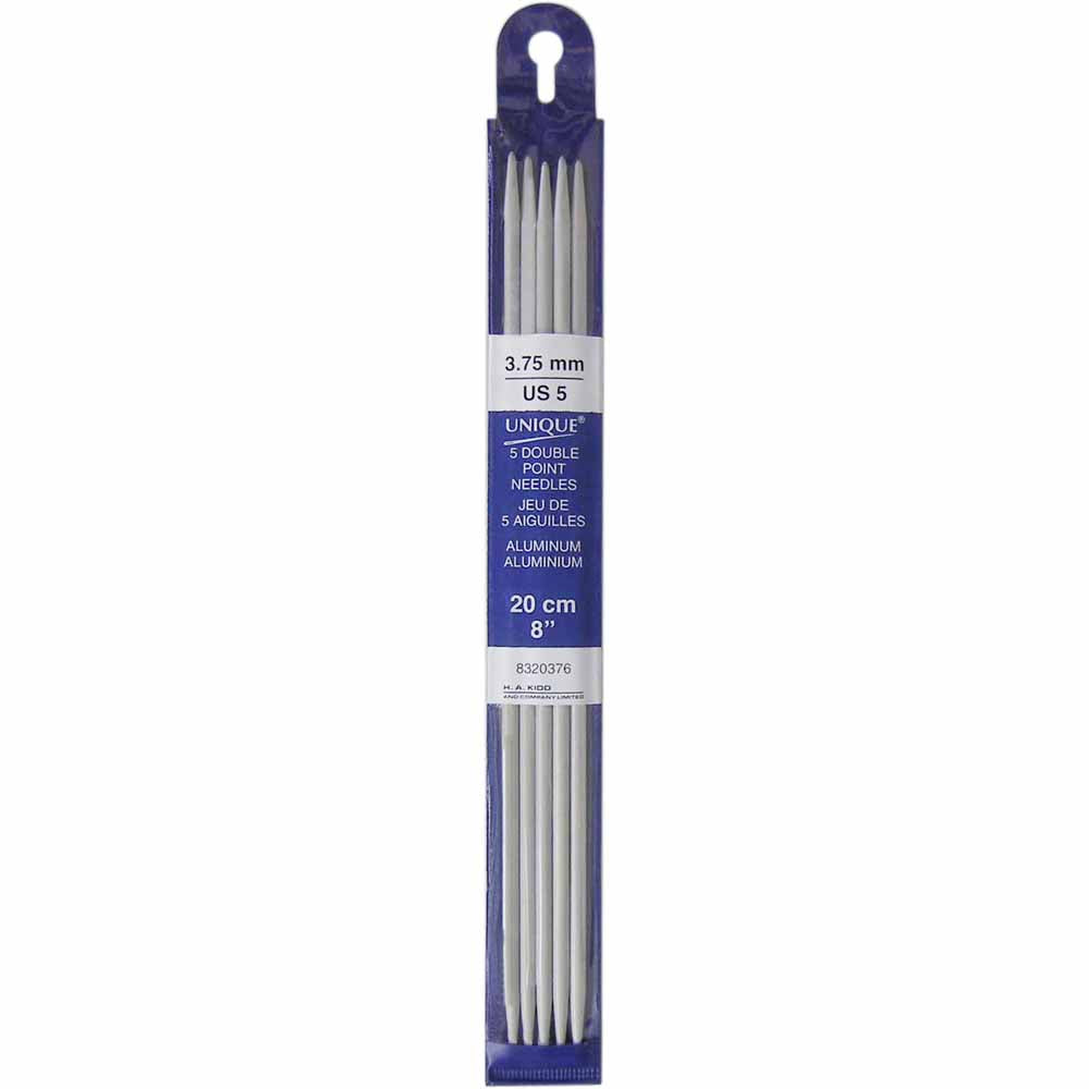 UNIQUE KNITTING Double Point Knitting Needles 20cm (8″) - Set of 5 Aluminum - 3.75mm/US 5