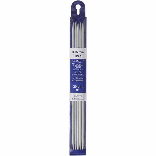 UNIQUE KNITTING Double Point Knitting Needles 20cm (8″) - Set of 5 Aluminum - 3.75mm/US 5