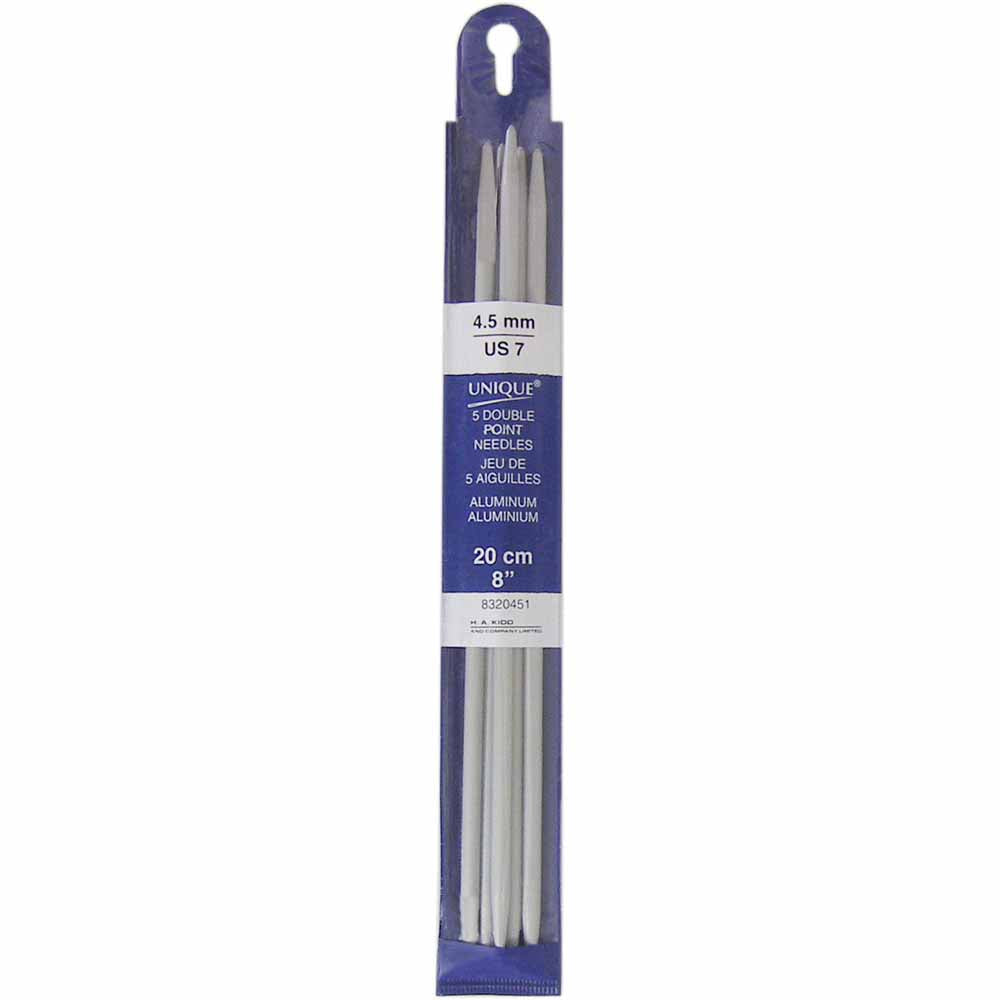 UNIQUE KNITTING Double Point Knitting Needles 20cm (8″) - Set of 5 Aluminum - 4.5mm/US 7