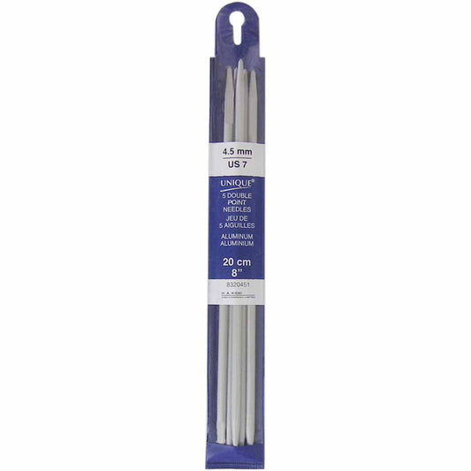 UNIQUE KNITTING Double Point Knitting Needles 20cm (8″) - Set of 5 Aluminum - 4.5mm/US 7