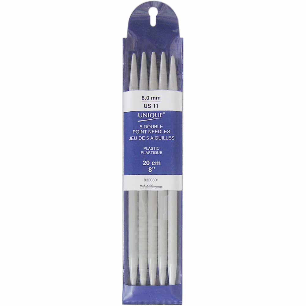 UNIQUE KNITTING Double Point Knitting Needles 20cm (8″) - Set of 5 Plastic - 8mm/US 11