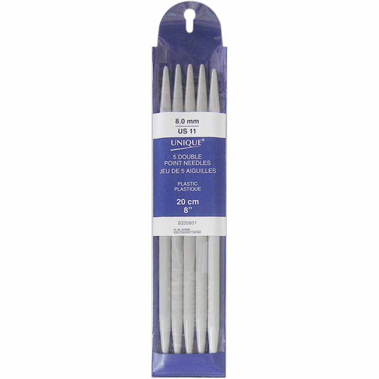 UNIQUE KNITTING Double Point Knitting Needles 20cm (8″) - Set of 5 Plastic - 8mm/US 11