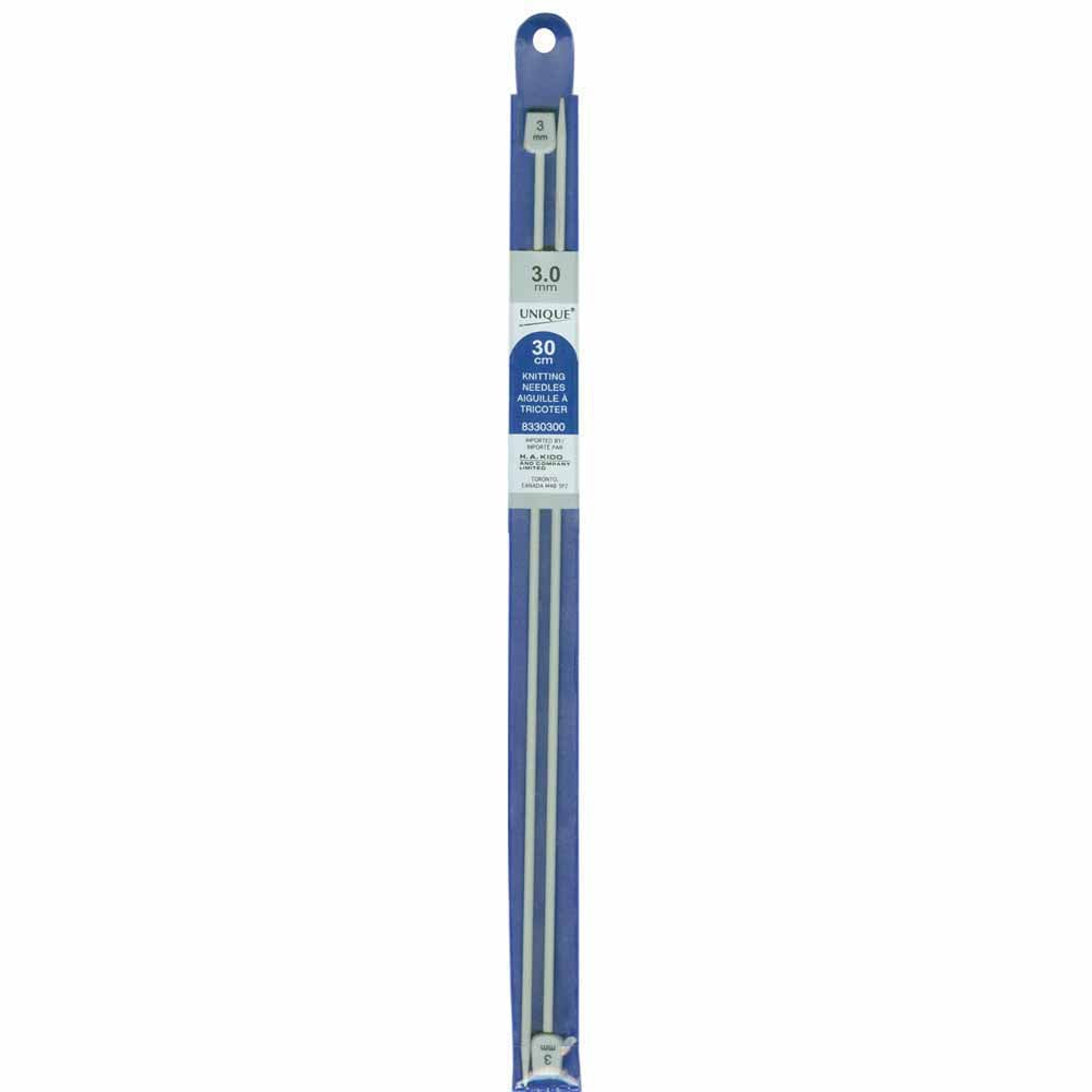 UNIQUE KNITTING Single Point Knitting Needles 30cm (12″) Aluminum - 3mm/US 2