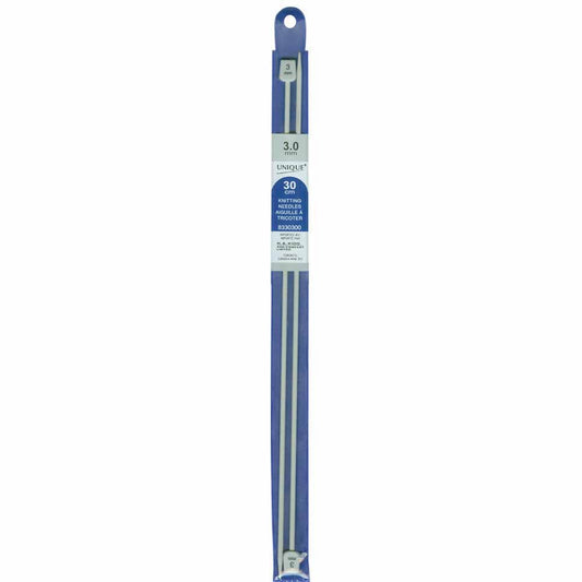 UNIQUE KNITTING Single Point Knitting Needles 30cm (12″) Aluminum - 3mm/US 2
