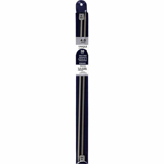 UNIQUE KNITTING Single Point Knitting Needles 30cm (12″) Aluminum - 4mm/US 6