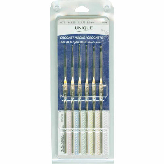 UNIQUE CROCHET Crochet Hook Set Steel - 12cm (5″) - Set of 6