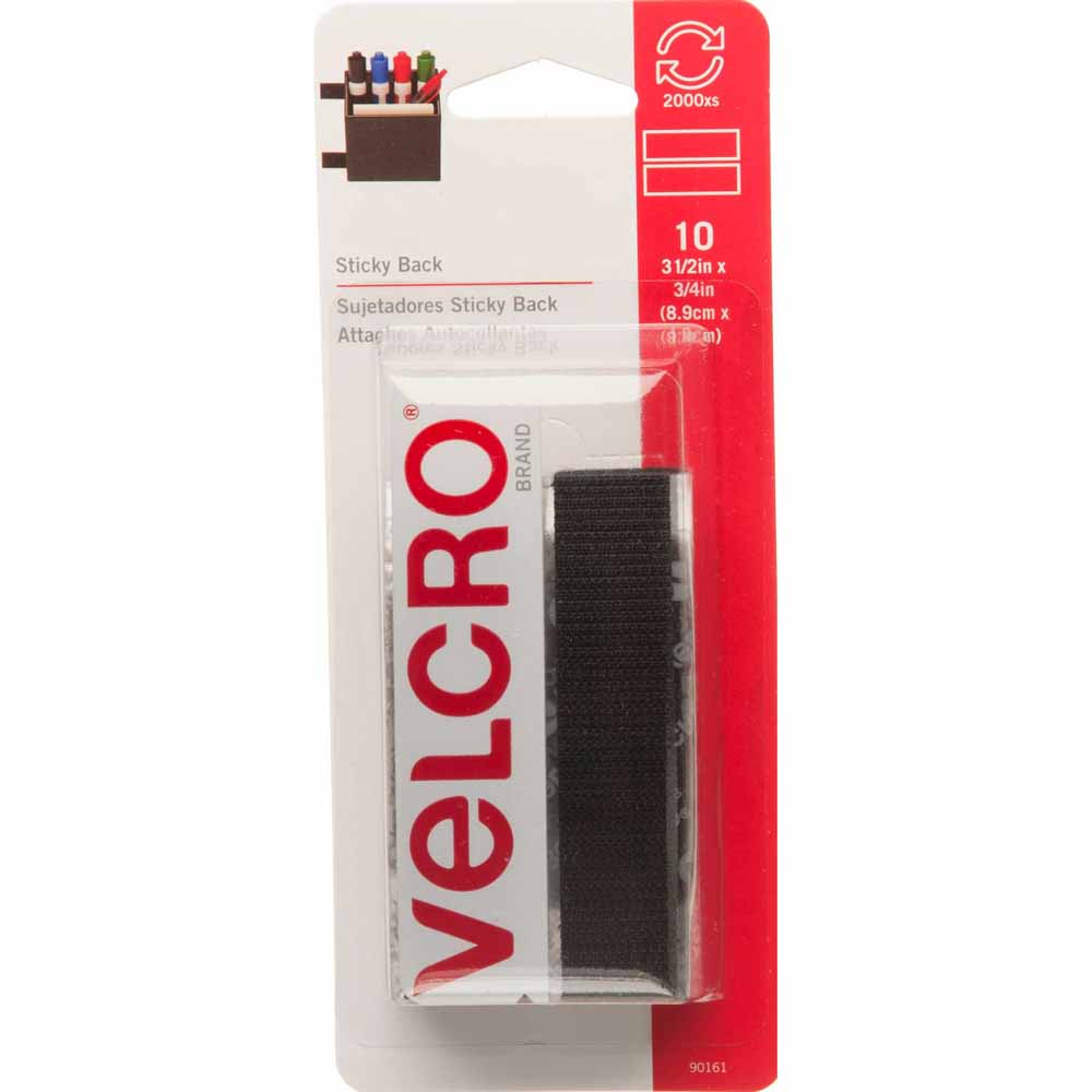 VELCRO Sticky Back Strips Black - 19mm x 9cm - 4 pcs.