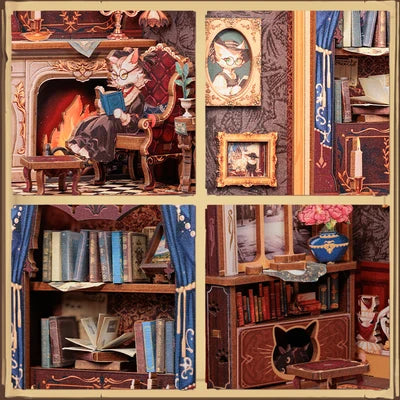CUTEBEE DIY Book Nook Kit Count Cat's Study
