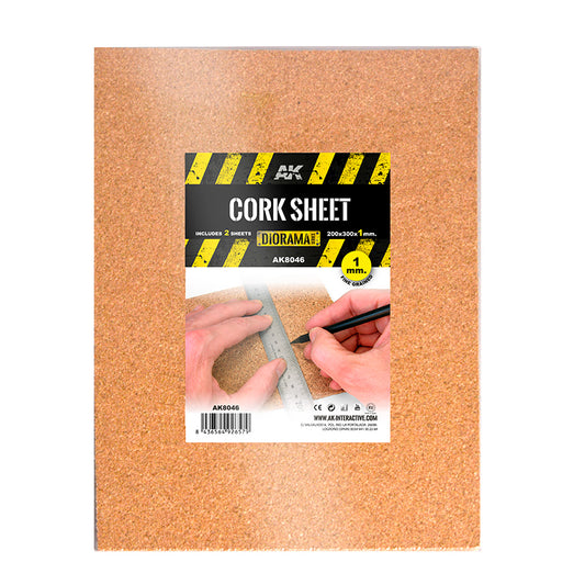 AK Interactive Cork Sheets - Fine Grained - 200 X 300 X 1mm (2 Sheets)