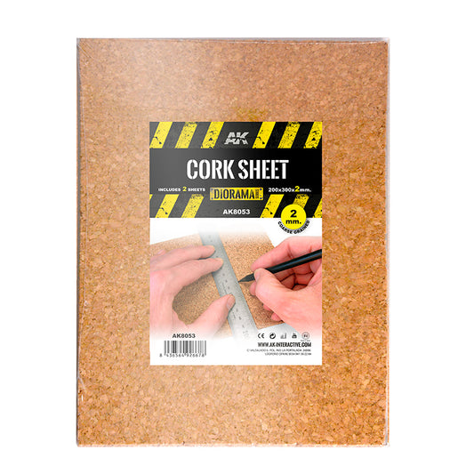 AK Interactive Cork Sheet - Coarse Grained - 200 X 300 X 2mm (2 Sheets)
