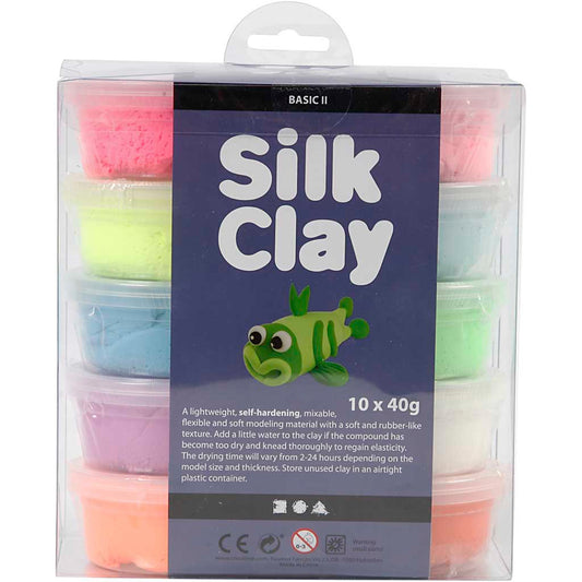 "CREATIV COMPANY Silk Clay® 22.5cm x 17cm x 7.75cm (8.85in x 6.7in x 3in) - assorted colours, 10 x 40 g"