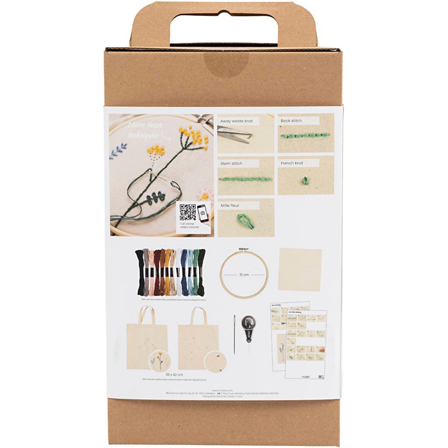 CREATIV COMPANY Embroidery Starter Craft Kit 18.6cm x 5cm x 31.4cm (7.32in x 1.96in x 12.36in) - Flowers