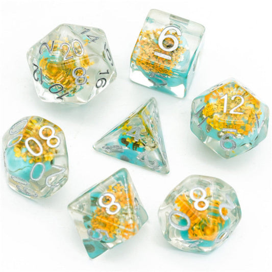 Yellow Flower with Blue Skull RPG Dice Set