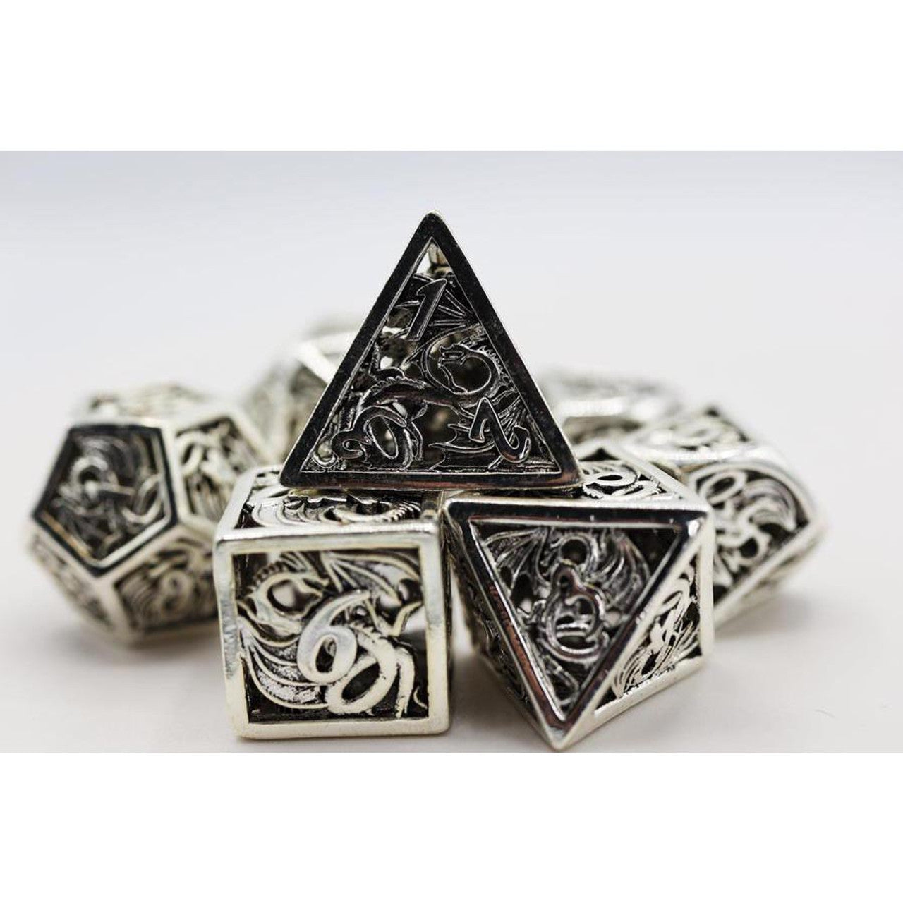 Hollow Mithril Dragon RPG Metal Dice Set