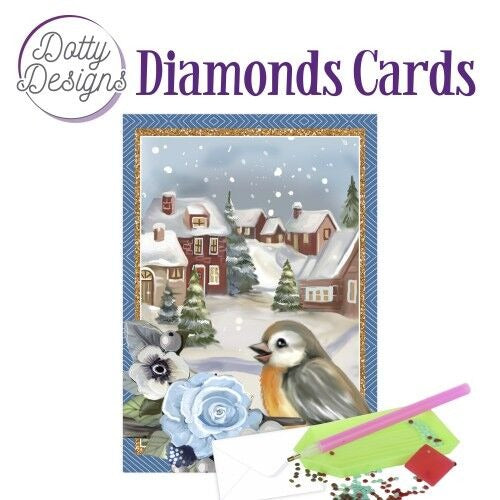 Dotty Designs Diamond Card Kit, Bird in a Snowy Christmas Village