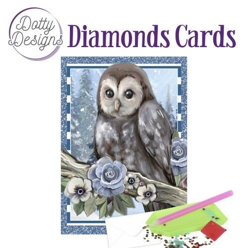Dotty Designs Diamond Card Kit, Owl with Ice Flowers in the Snow