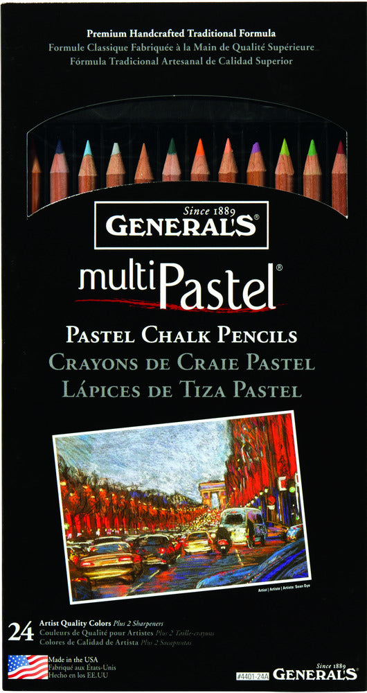 MultiPastel Pastel Chalk Pencil Set, 24 Assorted Colors + 2 Little Red All-Art Sharpeners GEN-4401-24A