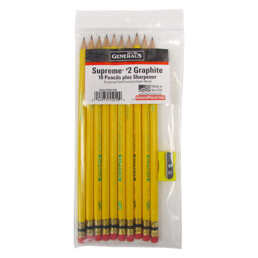 Supreme Graphite Pencil Set, #2/HB Soft - Sharpened (10 Pack + Sharpener)