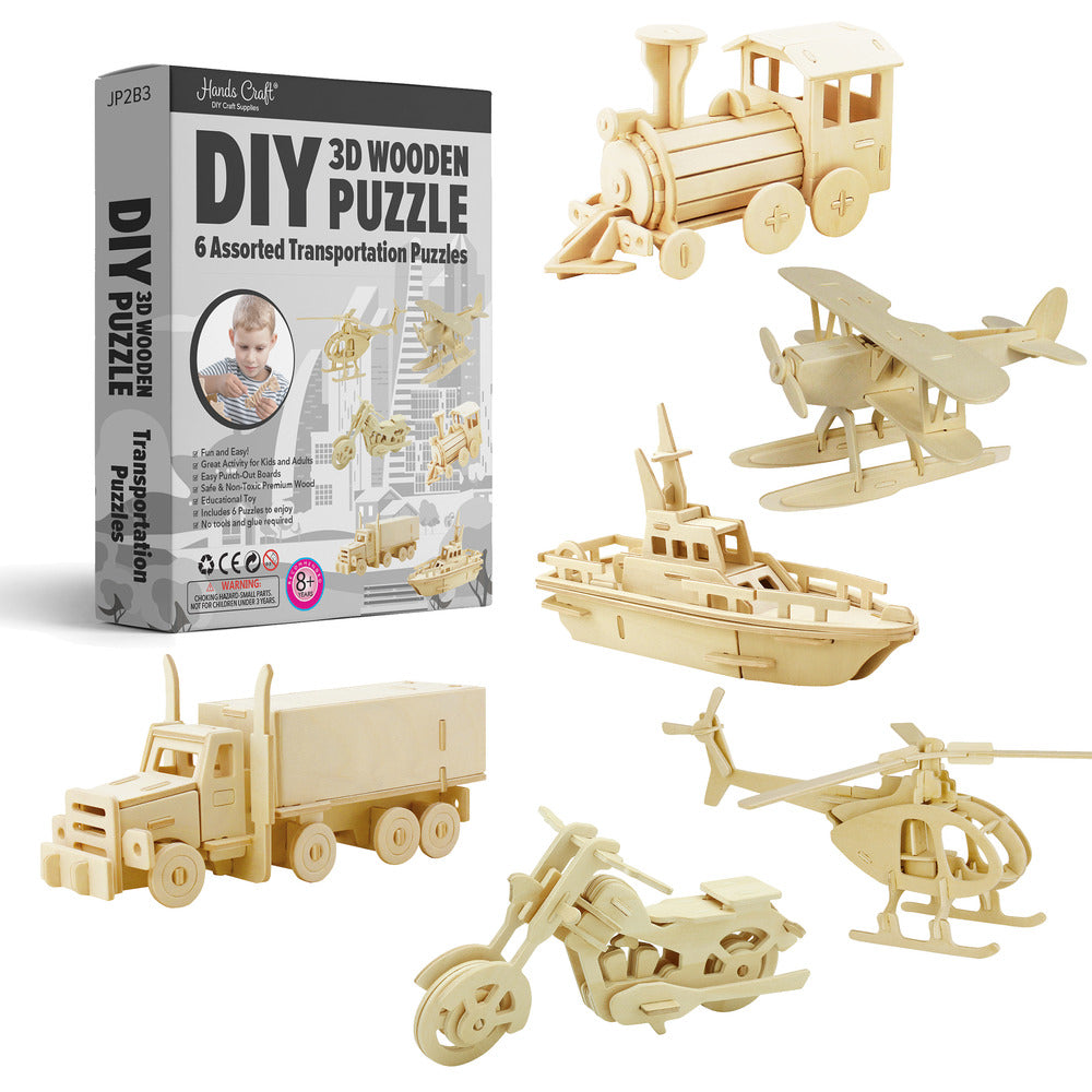 3D Classic Wooden Puzzle Bundle, Transportation (6 Puzzles)