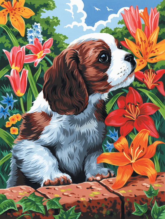 Painting By Number Artist Canvas Series, Small - Puppy & Flowers