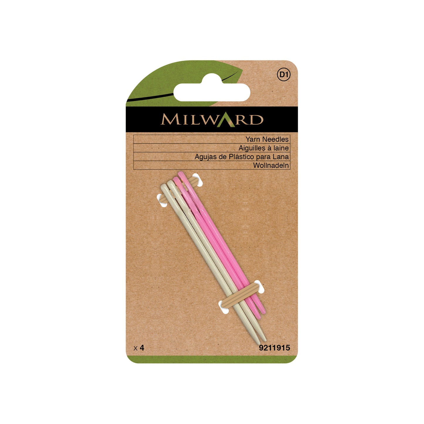 MILWARD GREEN Wool Needle Plastic 4Pcs, Cream X2 Pink X2
