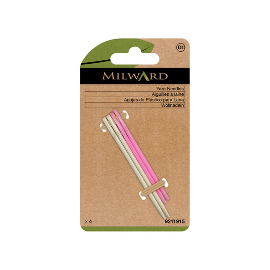 MILWARD GREEN Wool Needle Plastic 4Pcs, Cream X2 Pink X2