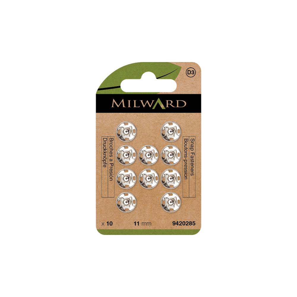 MILWARD GREEN Snap Fast/Nickle 11mm 10 Sets