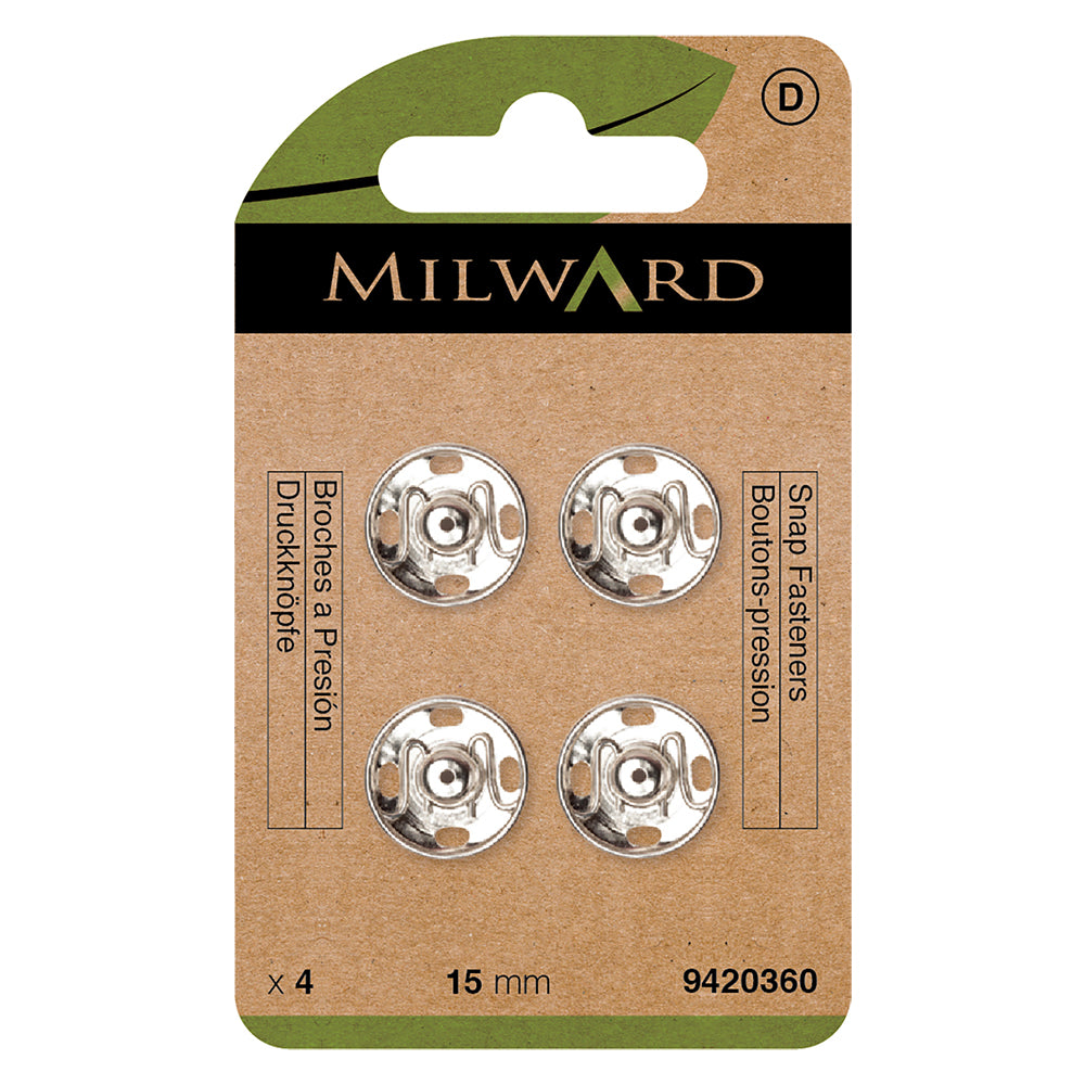 MILWARD GREEN Snap Fast/Nickle 15mm 4 Sets