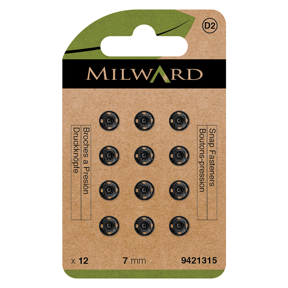 MILWARD GREEN Snap Fast/Black 7mm 12 Sets
