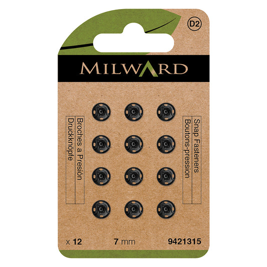 MILWARD GREEN Snap Fast/Black 7mm 12 Sets